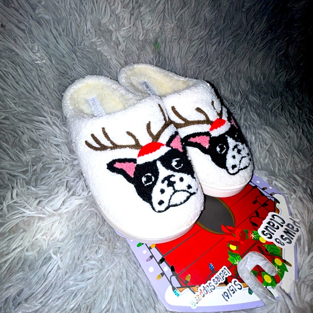 Paws and Claws Holiday Pug Slippers